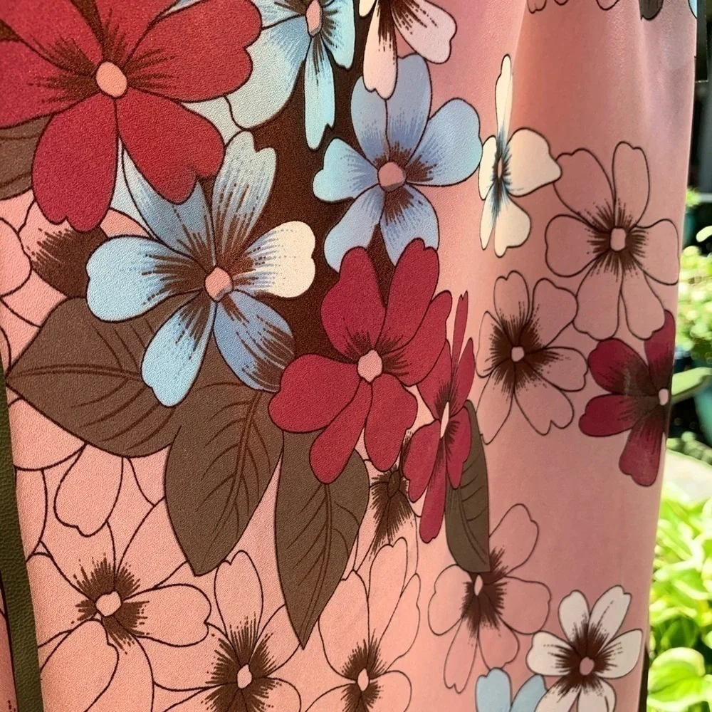 PANTOLOGY  Belted Floral print skirt rose burgundy brown blue fall spring summer - Picture 4 of 9